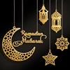 CAIXIANGYU 6 Pezzi Decorazione Ramadan Kareem, Decorazione Islamica Luna e Stella Dorata, Set Bandiera e Ganci per Festa Eid Mubarak, Decorazioni per Ramadan, Eid al-Fitr e Festa dello Zucchero (Dorato)