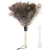 FAREASTSHOP 1 piuma di struzzo marrone, con manico in legno Ostrich Feather Duster con spazzola per la pulizia delle scanalature per camere, soggiorno, libreria.