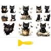 Peacoblue Rub-on Transfer - Adesivi per mobili, 15 x 30 cm, motivo: gatto nero con farfalla, 3 pezzi, impermeabile UV, per cassetti, cassettiere, vetro, porcellana, legno, plastica