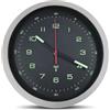 Fishtec - Orologio da parete stile contatore - sfondo nero cornice argento grandi numeri quadrante minuti ago secondi numeri fosforescenti radiopilotato Ø 30 cm