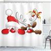 ABAKUHAUS Natale Tenda da Doccia, Funny Santa renna, Tessuto Set di Decorazioni per il Bagno con Ganci, 175 x 180 cm, Vermiglio Caramello Bianco
