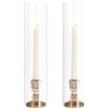 NUPTIO Portacandele Uragano in Legno: 2 Pezzi di Vetro Portacandele per Candele Taper Bastone 35cm Alto Chiaro Aperto Portacandele Cilindro Ombra Festa Matrimonio Centrotavola per Tavoli