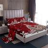 Homewish Set di lenzuola natalizie per letto matrimoniale, motivo chicchi di caffè, decorazioni per albero di Natale, per bambini e adulti, colore rosso bordeaux, con lenzuolo piatto in legno con angoli