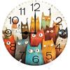 Geroclonup Orologio da parete con gatti in stile cartone animato, senza ticchettio, silenzioso, al quarzo, orologio analogico nautico retrò in legno, orologio da parete facile da leggere per cucina/soggiorno