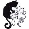 Arti & Mestieri Gatto Gomitolo - Orologio da Parete di Design 100% Made in Italy - in Ferro, Diametro 35 x 43 cm - Nero Goffrato