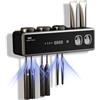 Uanqfegy Portaspazzolino intelligente da parete con dispenser automatico di dentifricio UV, organizer per spazzolini elettrici con funzione di asciugatura, nero