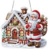 Bowetile Diamond Painting Pendente Adulti Bambino con Babbo Natale con Casetta, Natale Diamond Painting Kit Completo principiante, Insegna per Porta Kits Appendere da Parete Appeso Kit per Decorazioni