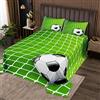 Homemissing Set di rete da calcio per ragazzi con copriletto trapuntato, per bambini, uomini, sport, moderno, verde, bianco, camera 2 pezzi
