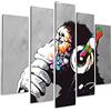 Giallobus - Quadro 5 Pannelli Art Board - Banksy - Dj Monkey - Legno MDF - 140x100