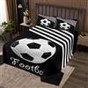 Homemissing Copriletto trapuntato con pallone da calcio, calcio, sport, a righe, per bambini, ragazzi, moderno, bianco, nero, 2 pezzi, singolo