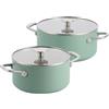 KitchenAid Advanced Forged Aluminium Set di 2 Casseruole con Coperchi, 20 cm/3,11 L e 24 cm/4,91 L, Batteria da Cucina 4 Pezzi, Antiaderente Ceramico Senza PFAS, Induzione, Verde
