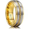 King Will Anello da uomo in carburo di tungsteno con intarsio in corda d'acciaio, 8 mm, grigio gunmetal, Comfort-Fit 69,7 (22,2)
