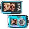 Helangel Fotocamera subacquea, Full HD 2.7K 24MP fotocamera digitale impermeabile, fotocamera compatta impermeabile 10FT, zoom digitale 16X, autofocus, fotocamera anti-shake per bambini, adolescenti