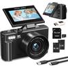 Acuvar Fotocamera digitale 5K per fotografia e video, fotocamera Vlogging UHD da 75 MP con WiFi, autofocus, schermo flip da 3 pollici, zoom 18x, compatta (starter kit, nero)
