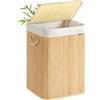 SONGMICS Cesto Portabiancheria, 95 L, Cesta Biancheria in Bambù Coperchio, Maniglie, Pieghevole, Sacco Rimovibile e Lavabile in Lavatrice, Lavanderia, Casa, Bagno, Naturale LCB060Y01