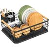 Carastek Scolapiatti da lavello,Scolapiatti da Appoggio In Acciaio Inossidabile,Rastrelliera Asciuga Posate Scola Piatti da Appoggio Cucina per Bancone da Cucina 43x31x14cm,Nessun Assemblaggio (Nero)
