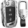 Happyit Cover in lega di zinco + pelle + TPU per Volkswagen Golf Polo Jetta Passat Lavida MK7 Tiguan Mk2 Skoda Octavia Magotan Superb Kodiaq 3 pulsanti (B, argento)