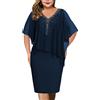 shownicer Vestiti Donna Elegante Girocollo Abito con Mantella in Chiffon Taglie Forti Vestiti da Cerimonia Cocktail Sera B Blu XL