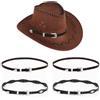 Adorila Confezione da 4 Cappelli da Cowboy Occidentali, Fasce per Cappelli Fedora e Panama, in Pelle con Fibbia in Metallo, Colore Nero