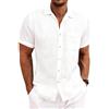 Casey Kevin Camicia Lino Uomo Estiva Henley Shirts Tinta Unita Elegante Casual da Spiaggia Maglietta