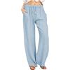 HAOLEI Pantaloni Lino Donna Curvy Pantaloni Donna Estivi Casual Cotone e Lino Lunghi Larghi con Gamba Dritta Elastica con Coulisse Vita Alta Pantalone Elegante Tinta Unita Pants con Tasche per Ladies