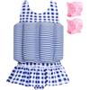 Summshall Costume da bagno intero per bambine con galleggiamento Costume da bagno intero per bambini Gilet da bagno Costume da bagno galleggiante, Blu e bianco., 5-6 Anni