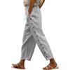 FNKDOR Pantaloni in lino estivi da donna, 7/8, a righe, lunghi, dritti, per il tempo libero, con bottoni decorativi, bianco, S