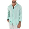 Giosal Camicia Uomo Lino Colletto Maniche Lunghe Casual Regular Fit Basic Tinta Unita Vari Colori (IT, Testo, XXL, Regular, Regular, Verde Acqua)