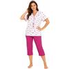 Leedya Pigiama Donna Estivo in Cotone Leggero e Traspirante Mezza Manica e Pantaloni Pinocchietto Modello (TIF 757 Conchiglia Rosso TG M)