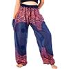 Lofbaz Donna Harem Rosa 1 Colorato Smocked Waist Boho Pantaloni Blu Scuro Size 2XL