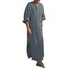 Generico Caftano Uomo Abbigliamento da Preghiera Uomo Caftano Cotone Lino Afgano Tunica Abaya Estate Musulmano Vestiti Islamici Arabi Thobe