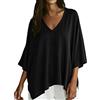 Generico Maglietta Nera Elegante Donna Manica Lunga,Magliette Donna Cotone Manica Corta Oversize Intima Carino Curvy Base Top con Zip Abbigliamento Tessuto con Occhielli T-Shirt Anni 70 T Shirt Ricami