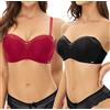 SHEKINI Push up Reggiseno Donna con Ferretto Reggiseno Sexy Pois Reggiseno per T-Shirt in Pizzo Intera in Pizzo Floreale con Spalline Tegolabili,Pacco da 2