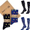 SockTailor Calze Uomo Lunghe in Caldo Cotone, Fantasie Eleganti e Divertenti Pac Man, Calze Uomo Invernali, Calzini Uomo Lunghi 41 46, Made in Italy, 2 Paia Blu Blu Elettrico, Pacchetto Ecologico