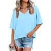 Cicy Bell Oversize Tshirt da donna con scollo a V, a maniche corte, vestibilità larga, basic tè., Azzurro, S