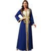 Aibaowedding Elegante abaya da donna in 2 pezzi, con ricamo dorato e cintura, abito arabo, musulmano, Dubai, Islam, Marocco, per feste del Ramadan, blu reale, XL