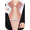 Hi-Tie - Set di cravatte in seta da uomo, rosa, blu, nero, 4 pezzi, con fazzoletto da tasca quadrato e gemelli, clip e spilla per matrimonio, Rosa pesca., M