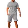 Osheoiso Tuta Uomo Sportiva 2 Pezzi Polo Camicia Maniche Corte + Pantaloncini Estiva Uomini Moda T-Shirt Set Completo Vitange Tops Maglietta Jogging Corso Palestra C Grigio XXL