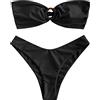 ZAFUL - Set bikini da donna con anello a O e arricciatura sul retro, taglio alto, bikini a fascia imbottito, senza spalline, costume da bagno in due pezzi, 1-nero, S