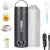 Dreamhigh® Bollitore Elettrico Piccolo, 450 ml Bollitore da Viaggio, 96W Bollitore Elettrico Portatile con Temperatura Regolabile per Tè Latte Caffè (45℃/ 55℃/ 80℃/ 100℃) (Auto (12V)) (Nero)