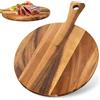BORDEAG Piatto per pizza in legno, tagliere rotondo 40 cm, tagliere in legno, piatto per pizza, taglieri con manico, accessori per pizza a casa, pala per pizza, focacia, pane, torta