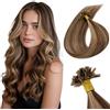 TESS Extension con Cheratina Capelli Veri 25 Ciocche 25g #4/27 Marrone/Biondo Scuro, 100% Human Hair Naturali Bonding Extensions 50cm