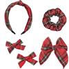 Posoto Set di accessori per capelli in tartan - 5 pezzi collezione plaid rosso con fascia per capelli, fermagli per capelli, scrunchie, Burns Night & Festive Hair Decor