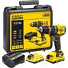 STANLEY SFMCD721D2K-QW - Trapano a percussione 18V agli ioni di litio V20 senza spazzole con 2 batterie da 2 Ah, CARICATORE da 2 A e custodia