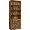 VASAGLE Libreria VASAGLE, scaffale verticale a 6 livelli, con ante, 24 x 60 x 175 cm, per soggiorno, studio, ufficio, sala da pranzo, marrone rustico/bianco nuvola