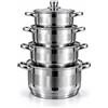 NONE Set di pentole Mr Kitchen in acciaio inossidabile con coperchi in vetro temperato Batteria da cucina completa Adatto per induzione, gas, vetroceramica ed elettrico - Alta qualità e resistenza