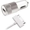 APM Caricatore accendisigari USB-A 2.1A bianco con cavo dock 30 pin 1 m, caricatore auto per vecchio iPhone, iPad, iPod, adattatore auto compatto 900023