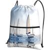 WHJSSF Ocean Sailing Prints, zaino con coulisse e cerniera, leggero, pieghevole, da palestra, borsone da viaggio con tasca frontale e organizer interno