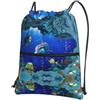 WHJSSF Underwater world - Zaino con stampa di pesci e delfi con coulisse e cerniera, leggero, pieghevole, da palestra, da viaggio, con tasca frontale e organizer interno