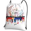 HJFCZH Zaino colorato con stampa di tastiera e note musicali con coulisse e cerniera, borsa leggera da palestra con tasca frontale, ideale per viaggi e yoga